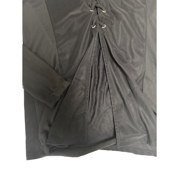 Retro Click Click Black Open Front Sheer Long Sleeve Tie Top - Size L - Picture 3 of 4